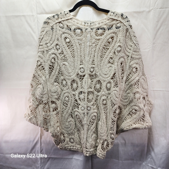 Boho Crochet Open Knit Cardigan Sweater 100% Cotton Cream Ivory Festival Cottage - Picture 7 of 13